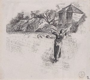 Nainen kantava nippu, n. 1853. tekijältä Charles Emile Jacque