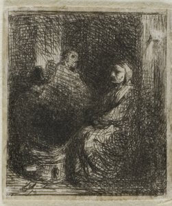 Nainen myy paistettua ruokaa tekijältä Charles Emile Jacque