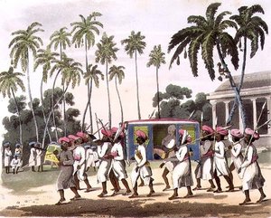 Palankeens, levy 42 julkaisusta "Oriental Drawings", kaiverrus John Wells (fl.1792-1809), pub. 1806 (akvatinta)