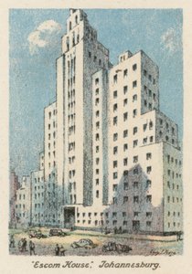 Etelä-Afrikka: "Escom House", Johannesburg (värilitografia). tekijältä Charles Ernest Peers