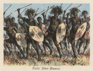 Etelä-Afrikka: Zulu War Dance (värilitografia). tekijältä Charles Ernest Peers