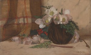 Asetelma ruusuilla, noin 1885-87 (öljy pellavalle).