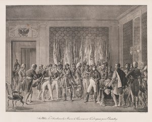 Pariisin Maires vastaanottaa Austerlitzin lipun, 1800-luvun alku (litho) tekijältä Charles Etienne Pierre Motte