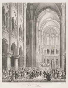Kirkon uudelleen perustaminen 19. päivän alussa vuosisadan (litho) tekijältä Charles Etienne Pierre Motte