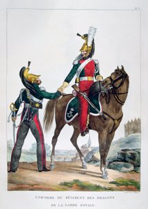 Kuninkaallisen vartijan lohikäärmerykmentin univormu, Ranska, 1823.