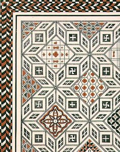 Nimesin, luultavasti 2. tai 3. vuosisadan pubista löydetyn mosaiikkipäällysteen suunnittelu. by Day & Son (litho) tekijältä Charles Felix Marie (after) Texier
