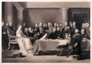 Kuningatar Victoria puheenjohtajana neuvostossa noustaessaan valtaistuimelle, 1846 tekijältä Charles Fox