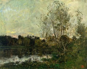 Järvi metsässä hämärässä, noin 1865