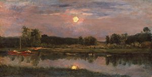 Kuutamoinen jokimaisema, n. 1855 (öljy aluksella) tekijältä Charles Francois Daubigny