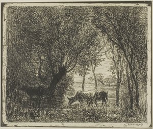 Lehmät metsässä tekijältä Charles Francois Daubigny