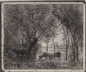 Lehmät metsässä tekijältä Charles Francois Daubigny