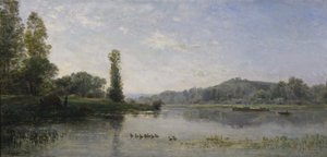 Maisema joen kanssa, 1860 tekijältä Charles Francois Daubigny