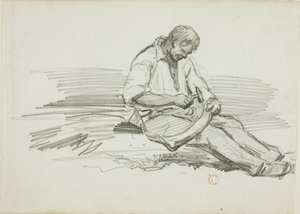 Mies korjaa viikate tekijältä Charles Francois Daubigny