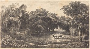 Uima-allas peuran kanssa tekijältä Charles Francois Daubigny
