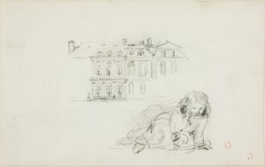 Luonnoksia: (etusivu); haikara (kääntöpuoli). tekijältä Charles Francois Daubigny
