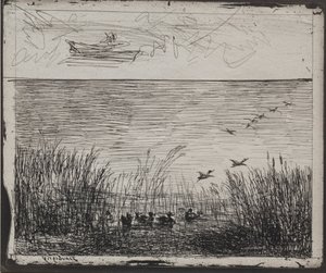 Suo ankkojen kanssa, alkuperäinen jäljennös 1862, painettu 1921. tekijältä Charles Francois Daubigny