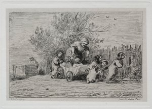 Veneretki: Kärryjen perintö Lapset kärryjen kanssa, 1861. tekijältä Charles Francois Daubigny