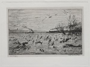 Veneretki: Kalojen iloitseminen mökkipoika The Fishin lähdön yhteydessä, 1861. tekijältä Charles Francois Daubigny