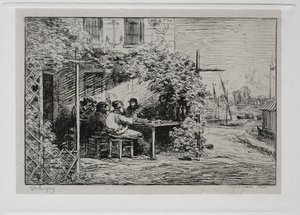 Venematka: Lounas ennen laivaan menoa Asnièresissa, 1861. tekijältä Charles Francois Daubigny