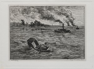 The Boat Trip: The Steamboats tai Watch Out for the Steamers, 1861. tekijältä Charles Francois Daubigny