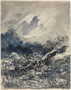 Tammipuu ja ruoko, n. 1873 (sininen ja musta pesu) tekijältä Charles Francois Daubigny