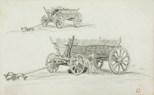Kaksi luonnosta härkäkärrystä tekijältä Charles Francois Daubigny
