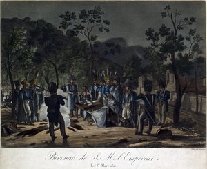 Napoleonin paluu Elbasta. Napoleonin bivouac Golfe-Juanissa 1. maaliskuuta 1815 - Levachez, Charles Francois Gabriel (aktiivinen 1760-1820) - 1815 - Akvatinta - 29,5x30 - Yksityinen kokoelma