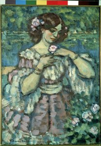 Tyttö ruusun kanssa. Charles Guerinin maalaus (1875-1939)