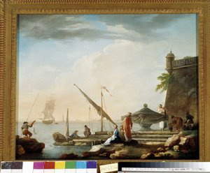 Välimeren satama suihkulähteellä. Charles Francois Grenier de la Croix dit Lacroix de Marseillen maalaus (1720-1782) Yksityinen kokoelma, Marseille.
