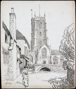 Näkymä etelästä Priory Church of St George, Dunster, Somerset tekijältä Charles George Harper
