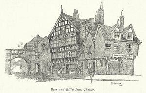 Bear and Billet Inn, Chester (litografia) tekijältä Charles George Harper