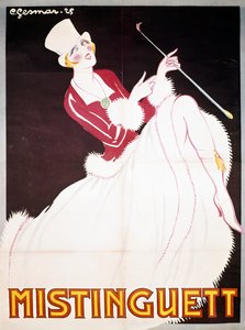 Mistinguett (1872-1956), kuvitettu juliste, Charles Gesmar (1900-1928), Ranska, 1900-luku