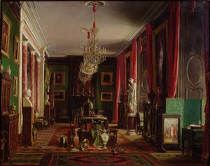 Alfred Emilienin (1811-92) kreivi Nieuwerkerken, keisarillisten museoiden pääjohtajan toimiston sisustus Louvressa, 1859