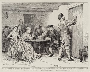 The Dark House, Billingsgate, Hogarthin karikatyyri Puddledockin herttuan karikatyyristä (The Dark House, Billingsgate). tekijältä Charles Green