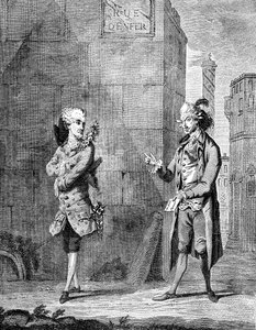 Ranskalainen Petit Maitre ja hänen palvelijansa, 1700-luvun loppu.