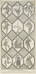 Betley Glass Window - Morris Dancers: kaiverrus ja [?1700-luku] (painettu) tekijältä Charles Grignion