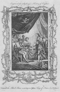 Edward Musta Prinssi odottaa Johnin Ranskan kuningasta vankiaan, 1773. tekijältä Charles Grignion