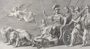 Mars kolmen leijonan vetämillä vaunuilla, 1749.