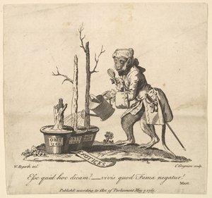 Kevätpuutarhassa 7. toukokuuta 1761 näytellyn kuvaluettelon takakappale. tekijältä Charles Grignion