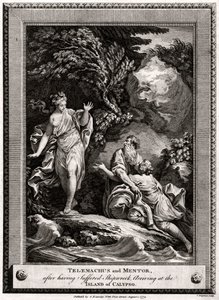 Telemachus ja Mentor saapuvat haaksirikkoutuneena Calypson saarelle vuonna 1774