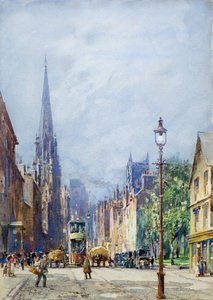 The Nethergate, Dundee etsii länteen, n. 1917 (akvarelli) tekijältä Charles Gustav Louis Phillips