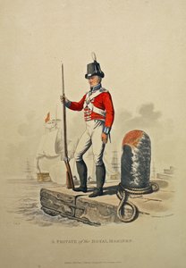 Kuninkaallisen merijalkaväen sotilas, kaivertaja Joseph Constantine Stadler, julkaistu 1815 (akvatintti). tekijältä Charles Hamilton Smith