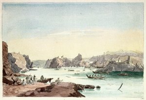 Muscat-puro (Oman). Everstiluutnantti Charles Hamilton Smithin (1776-1859) maalaus. tekijältä Charles Hamilton Smith