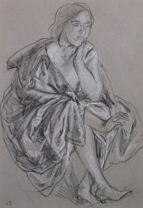 Tutkimus istuvasta naisesta, Istuva nainen, draped (liitu paperille)