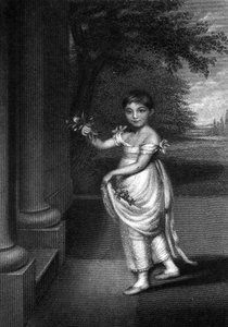 Elizabeth Barrett Moulton-Barrett yhdeksänvuotiaana, kaiverrus G. Cook, n. puolivälissä C19 tekijältä Charles Hayter
