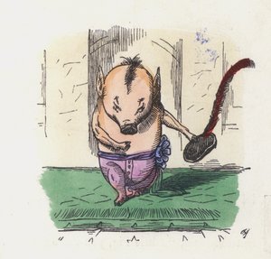 Pikku possu-peruukki (värillinen kaiverrus) tekijältä Charles Henry (after) Bennett