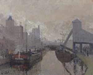 Canal de Roubaix, noin 1910 (öljy kankaalle) tekijältä Charles Henry Bizard