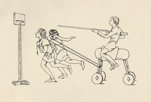Pojat leikkivät Riding at the Quintain Romance of Alexanderissa, noin 1340. Bodleian, 1931 tekijältä Charles Henry Bourne Quennell