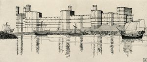 Caernarvonin linnan ulkopuoli, Pohjois-Wales, 1931 tekijältä Charles Henry Bourne Quennell