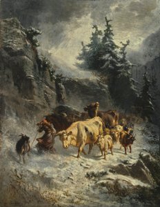 ranska: Troupeau dans une tempête de neige Lauma lumimyrskyssä tekijältä Charles Humbert